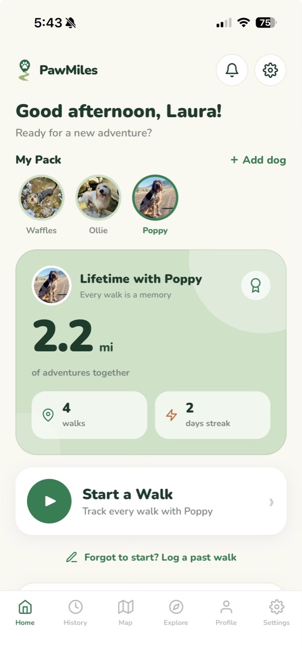 PawMiles home screen