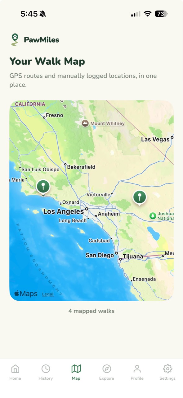 PawMiles walk map screen